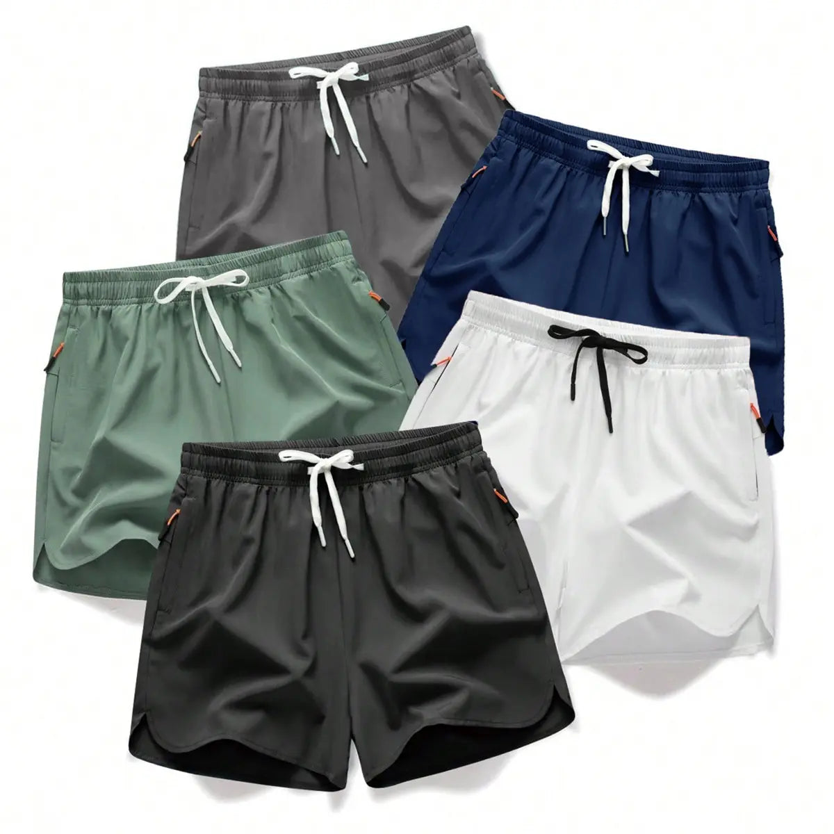 Men's Quick-Dry Summer Shorts 5-Pack – Lightweight Breathable Shorts with Zipper Pockets