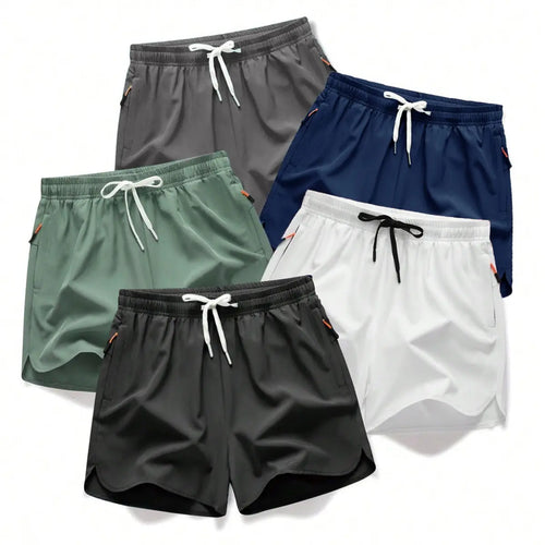 Men's Quick-Dry Summer Shorts 5-Pack – Lightweight Breathable Shorts with Zipper Pockets
