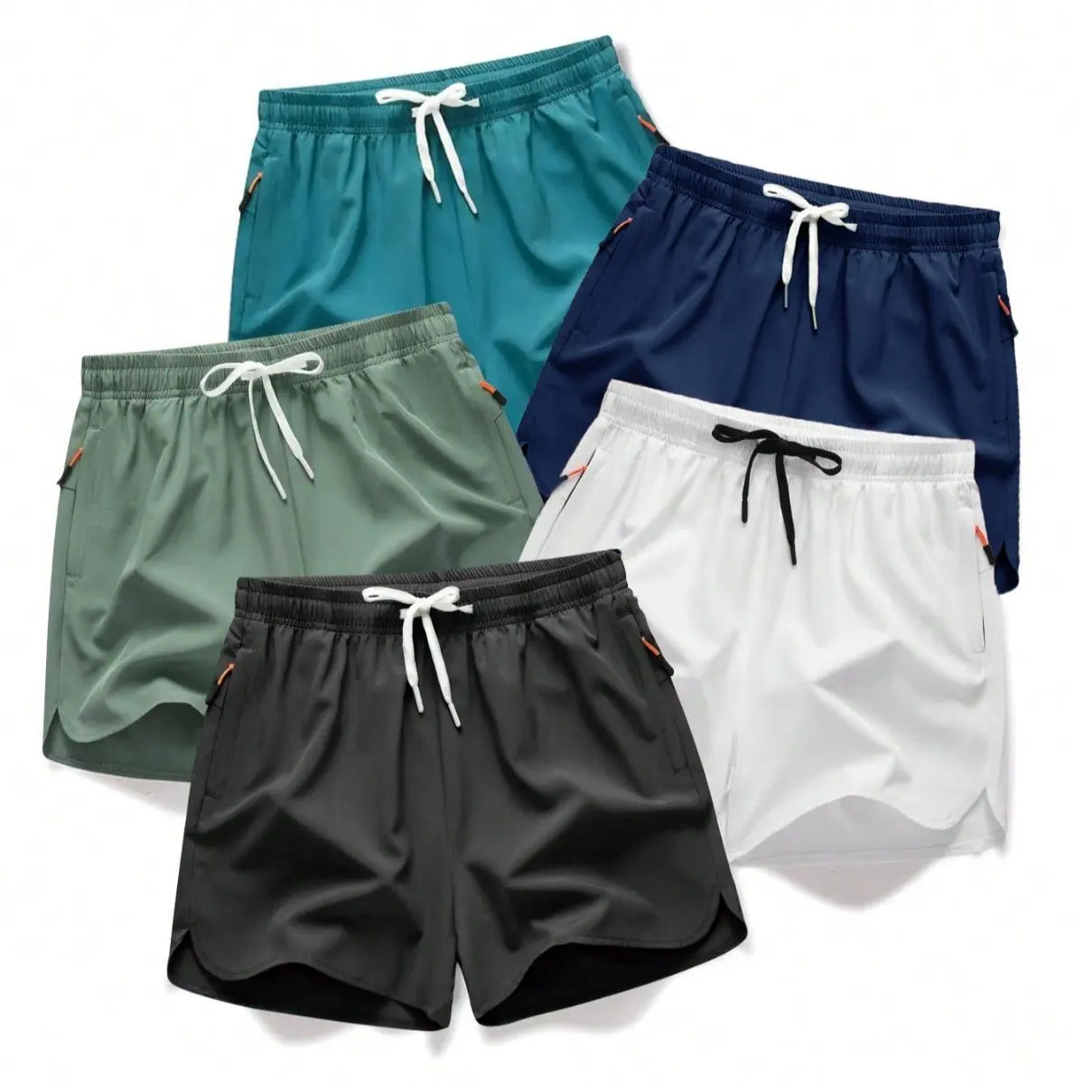 Men's Quick-Dry Summer Shorts 5-Pack – Lightweight Breathable Shorts with Zipper Pockets