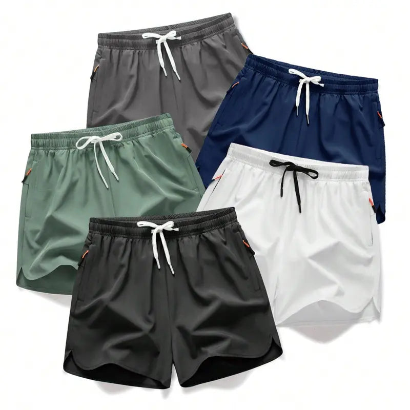 Men's Quick-Dry Summer Shorts 5-Pack – Lightweight Breathable Shorts with Zipper Pockets