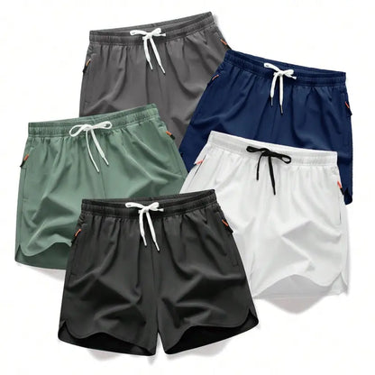 Men's Quick-Dry Summer Shorts 5-Pack – Lightweight Breathable Shorts with Zipper Pockets