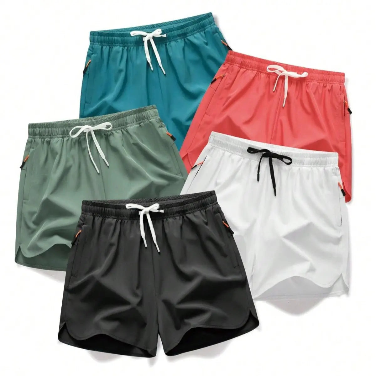 Men's Quick-Dry Summer Shorts 5-Pack – Lightweight Breathable Shorts with Zipper Pockets